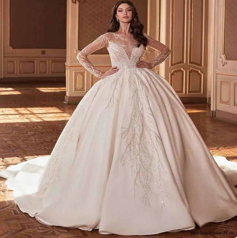 Langarm Ball Linie Prinzessin Brautkleid Katja mit Tattoo Spitze und&nbsp;Schleppe