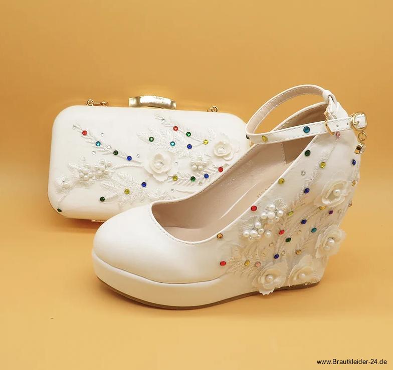 Braut Pumps Brautschuhe Katja mit Brauttasche Festlich&nbsp;Weiß