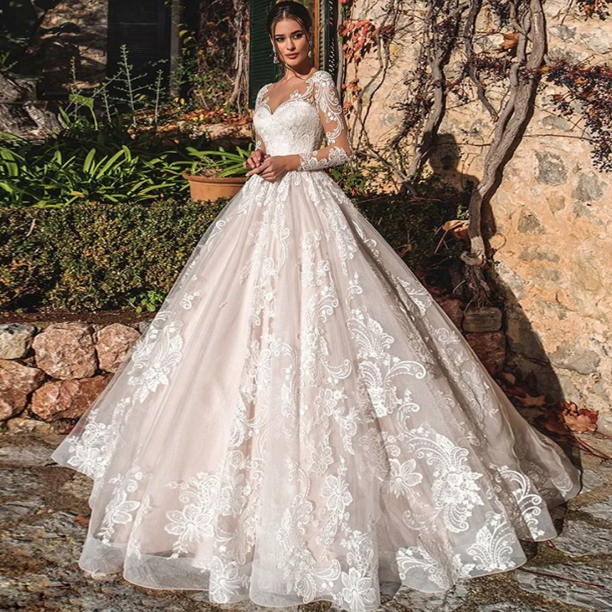 A Linie Langarm Brautkleid Amie Klassisch mit Spitze&nbsp;Bodenlang