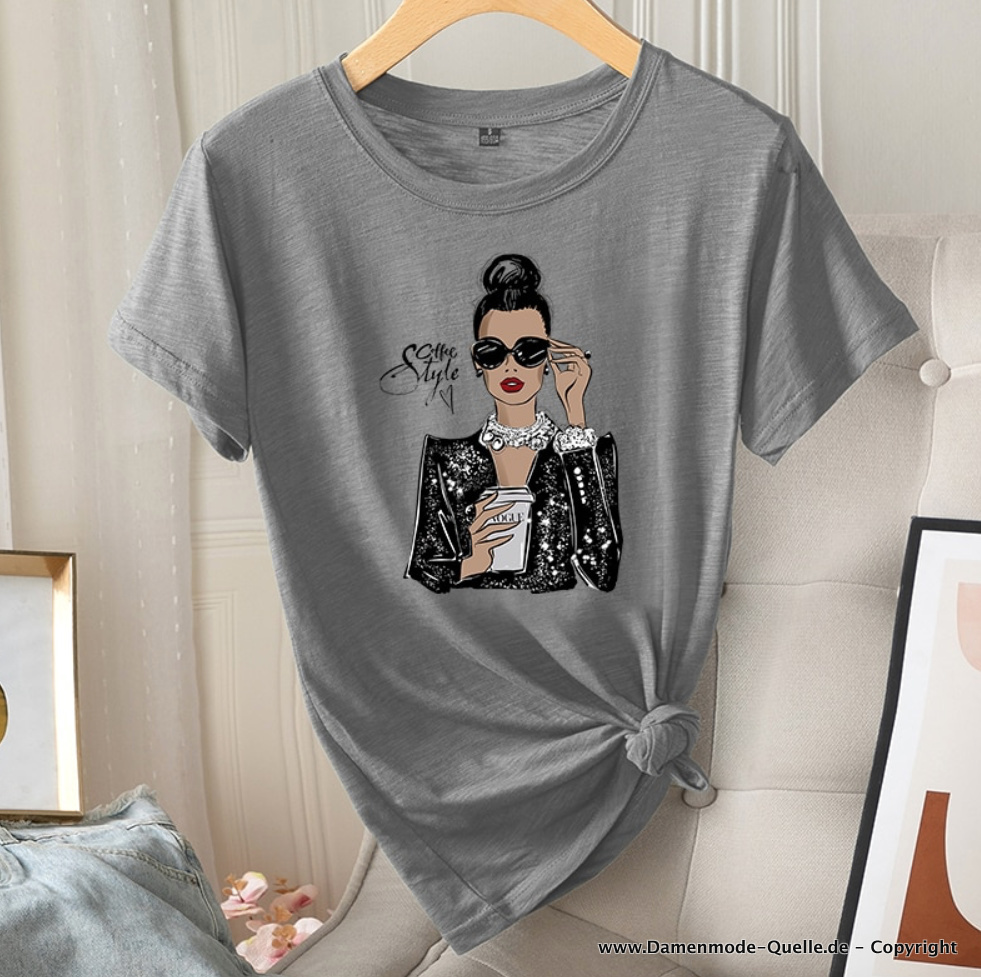 Grafik Print Damen T-Shirt&nbsp;Grau