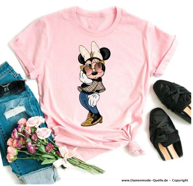 Fashion Minnie Print Damen T-Shirt in&nbsp;Rosa