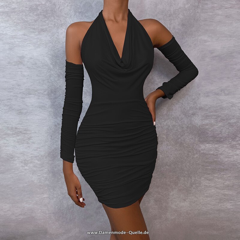 Wasserfall Bodycon Damen Kleid Elegantes Party Sommer Kleid&nbsp;Schwarz