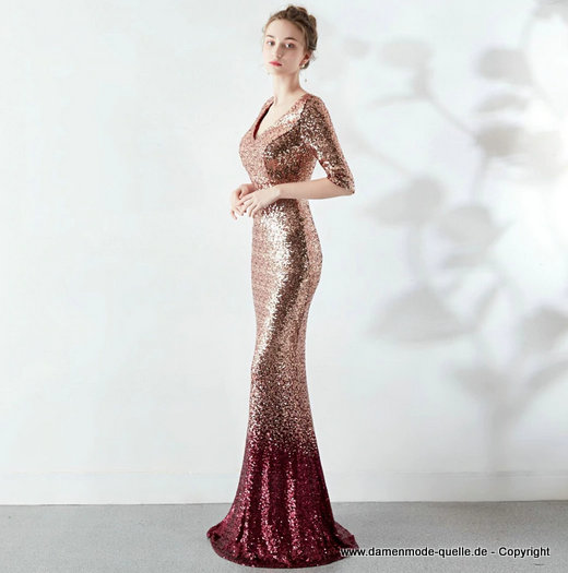 Pailletten Bodycon Abendkleid mit ärmel in&nbsp;Rot