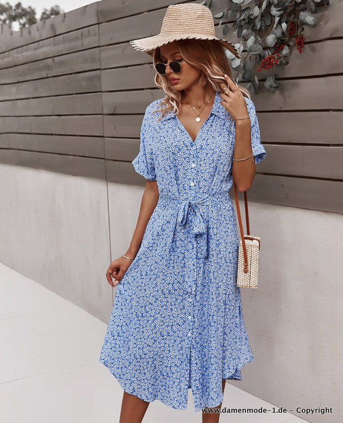 A Linie Boho Maxi Blusen Sommerkleid in&nbsp;Hellblau