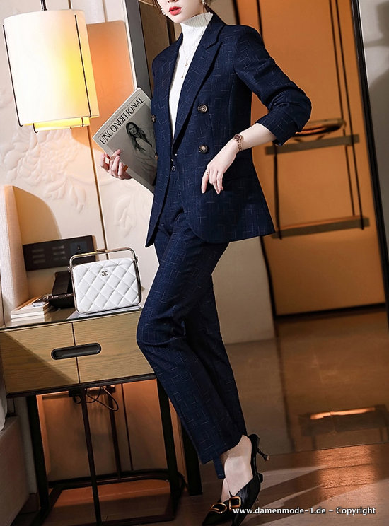 Damen Hosenanzug Zanina Dunkelblau&nbsp;Kariert