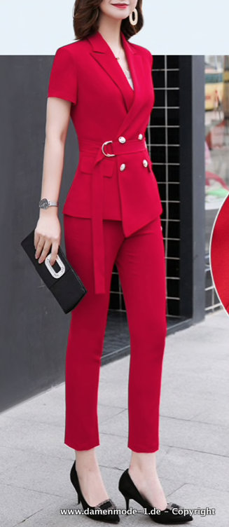 Eleganter Hosenanzug mit Kurzarm Blazer in&nbsp;Rot
