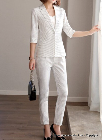 Business Hosenanzug Zoé Elegant in Weiß&nbsp;Gestreift