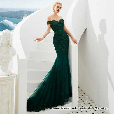 Schulterfreies Meerjungfrau Abendkleid in&nbsp;Grün