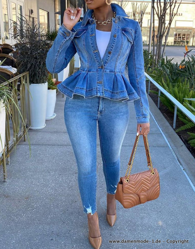 Damen Jeans Jacke Tailliert in&nbsp;Blau