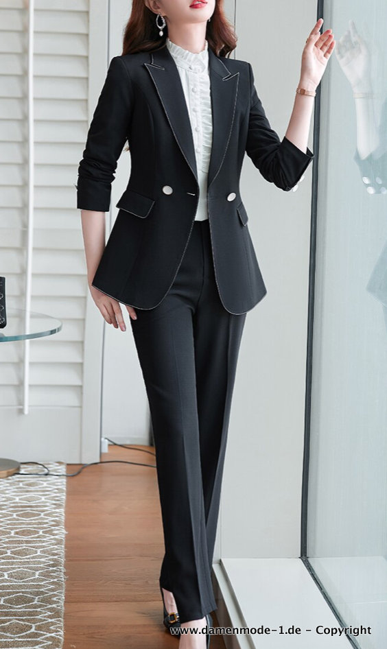 Schwarzer Hosenanzug Elegant mit Einem&nbsp;Knopf