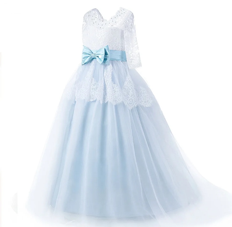 A Linie Blumenmädchen Kleid Danuta in Hellblau Weiß mit&nbsp;Schleife