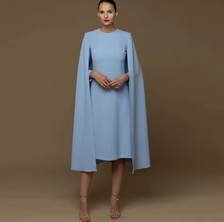 A Linie Brautmutterkleid 2025 Festlich in in Hellblau&nbsp;Wadenlang