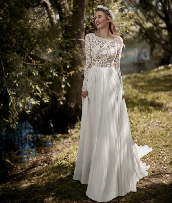 A Linie Chiffon Brautkleid Iphigeneia mit Spitzer&nbsp;Rückenfrei