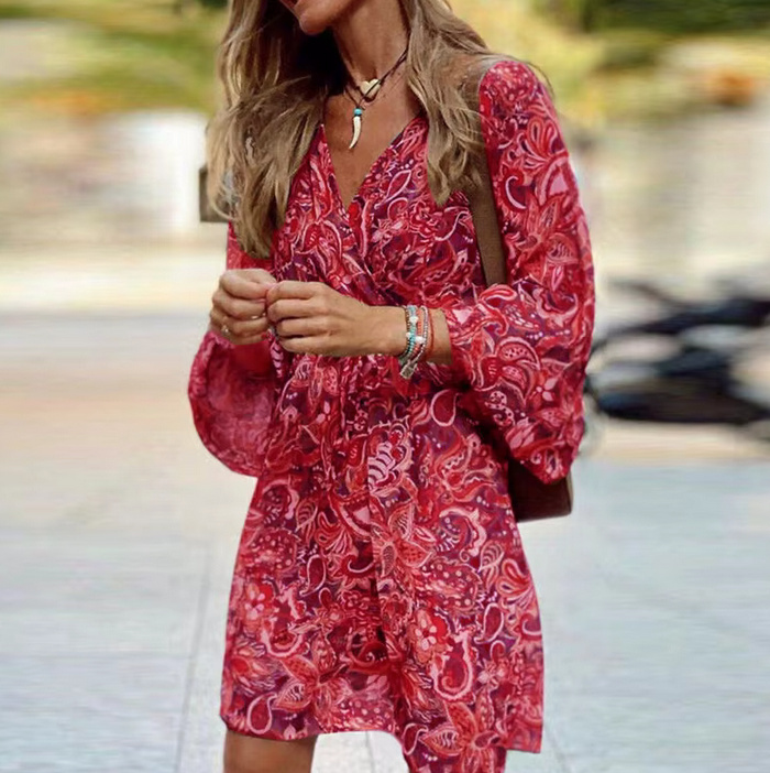 A-Linie Midi Boho Sommerkleid 2025&nbsp;Rot