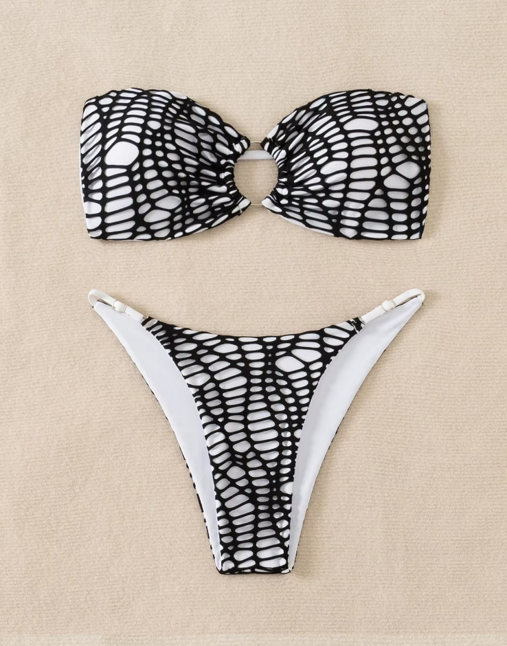 Bandeau High Waist Bikini 2025 Schwarz&nbsp;Weiß