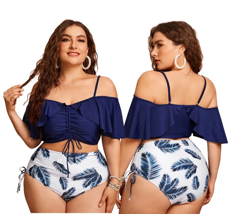 Damen Push Up Triangle Plussize Bikini 2025 Blau&nbsp;Weiß