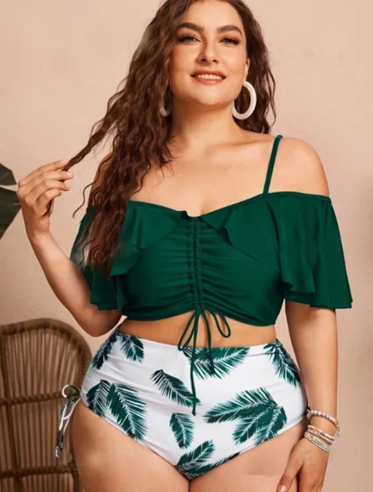 Damen Push Up Triangle Plussize Bikini 2025 Grün&nbsp;Weiß