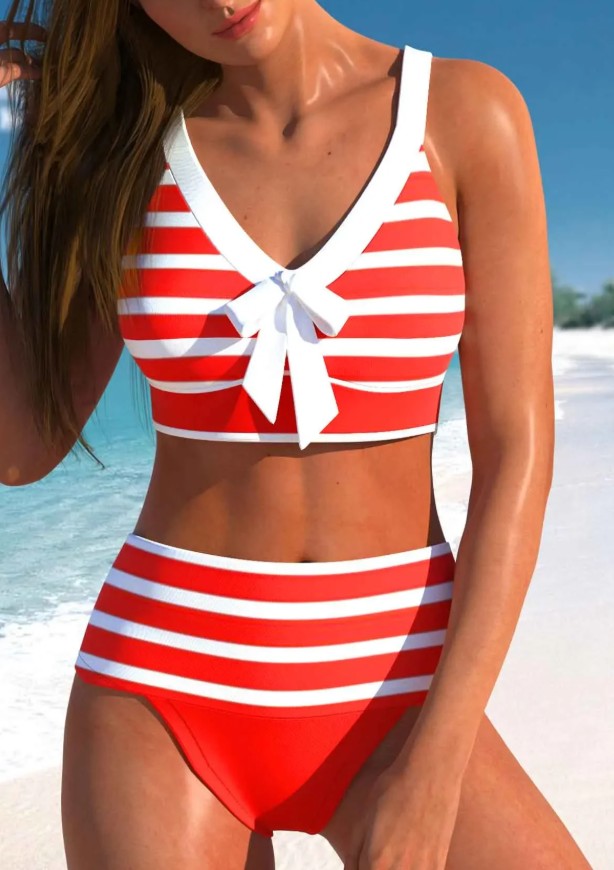 Damen Sport Bikini 2025 Rot Weiß&nbsp;Gestreift