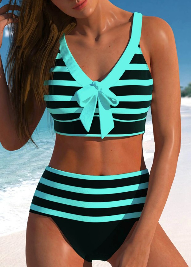 Damen Sport Bikini 2025 Schwarz Neongrün&nbsp;Gestreift