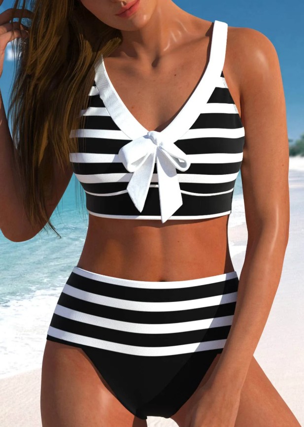 Damen Sport Bikini 2025 Schwarz Weiß&nbsp;Gestreift