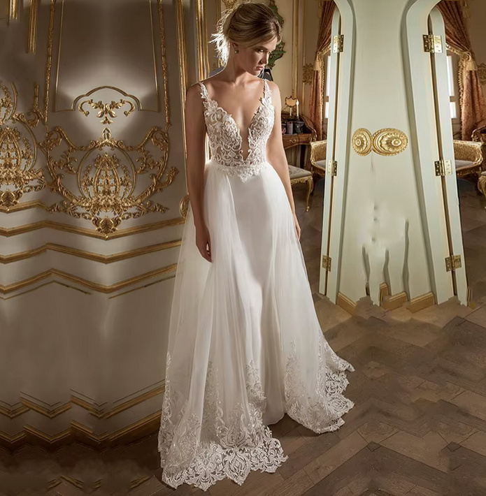 Elegantes Empire Chiffon Brautkleid Gerda mit&nbsp;Spitze