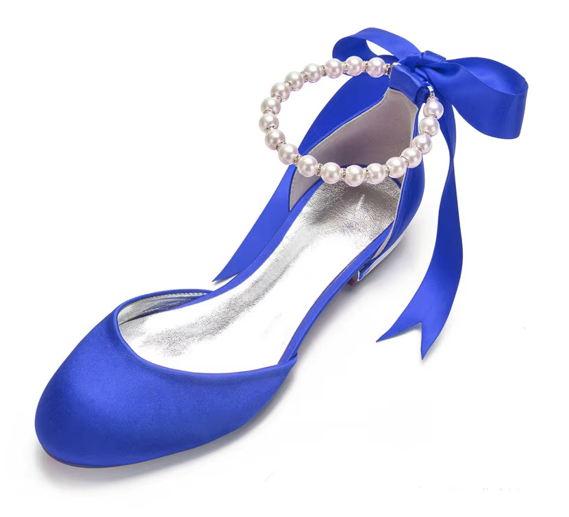 Flache Braut Ballerinas in Blau mit Perlen&nbsp;Knöchelriemen