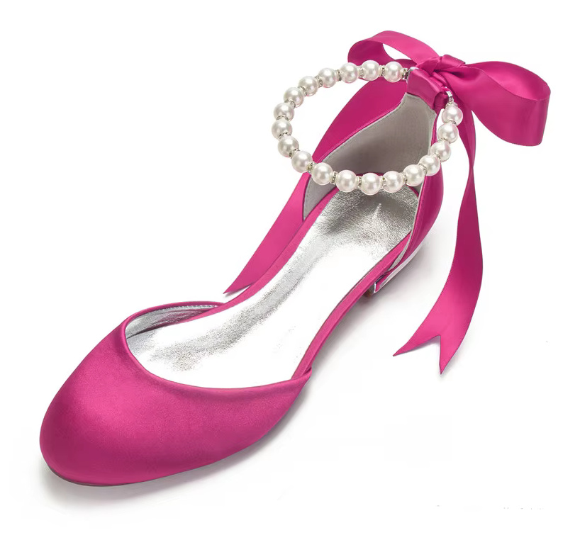 Flache Braut Ballerinas in Pink mit Perlen&nbsp;Knöchelriemen