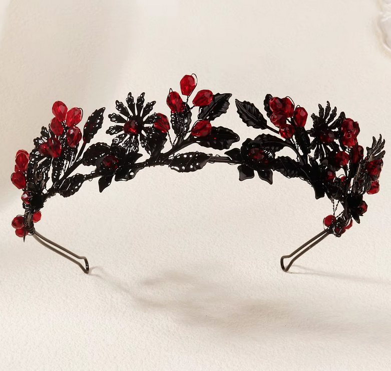 Gothic Style Kristall Brautkrone Diadem Schwarz&nbsp;Rot
