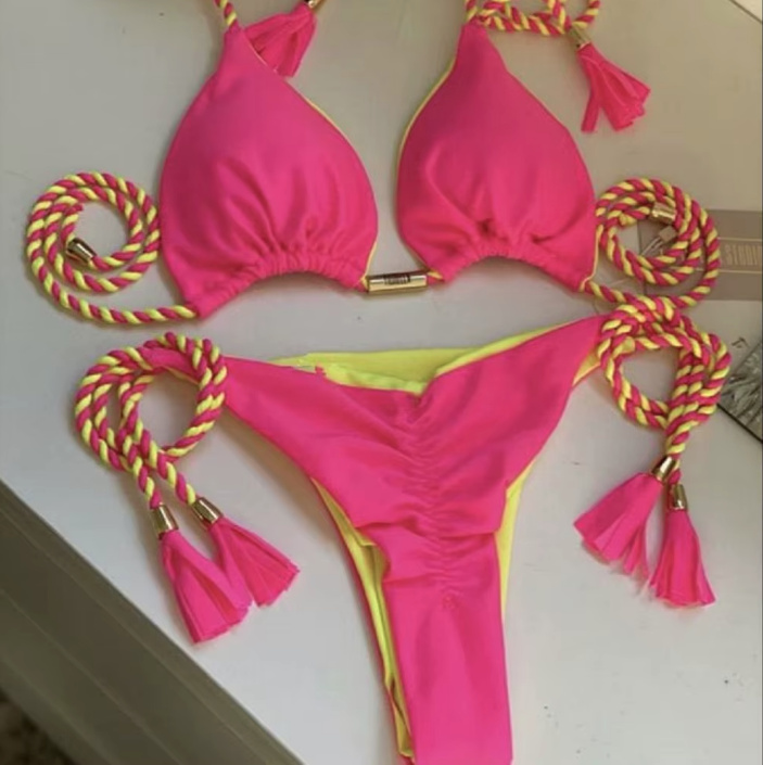 Halterneck Bikini 2025 Sarah mit Hohe Taille Pink&nbsp;Gelb