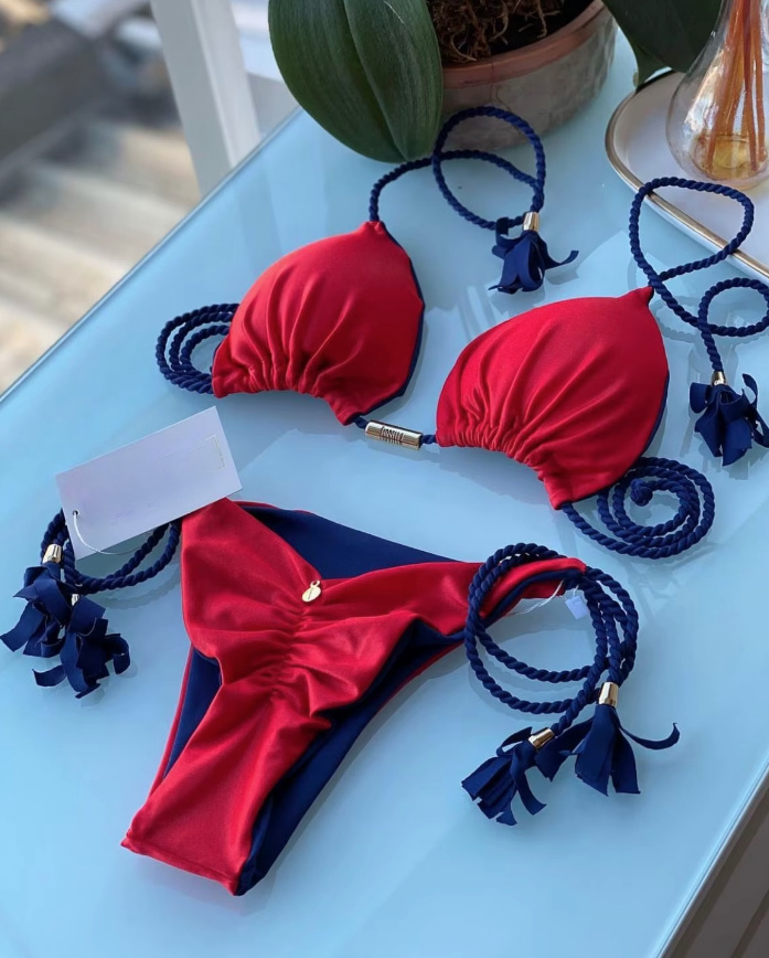 Halterneck Bikini 2025 Sarah mit Hohe Taille Rot&nbsp;Blau