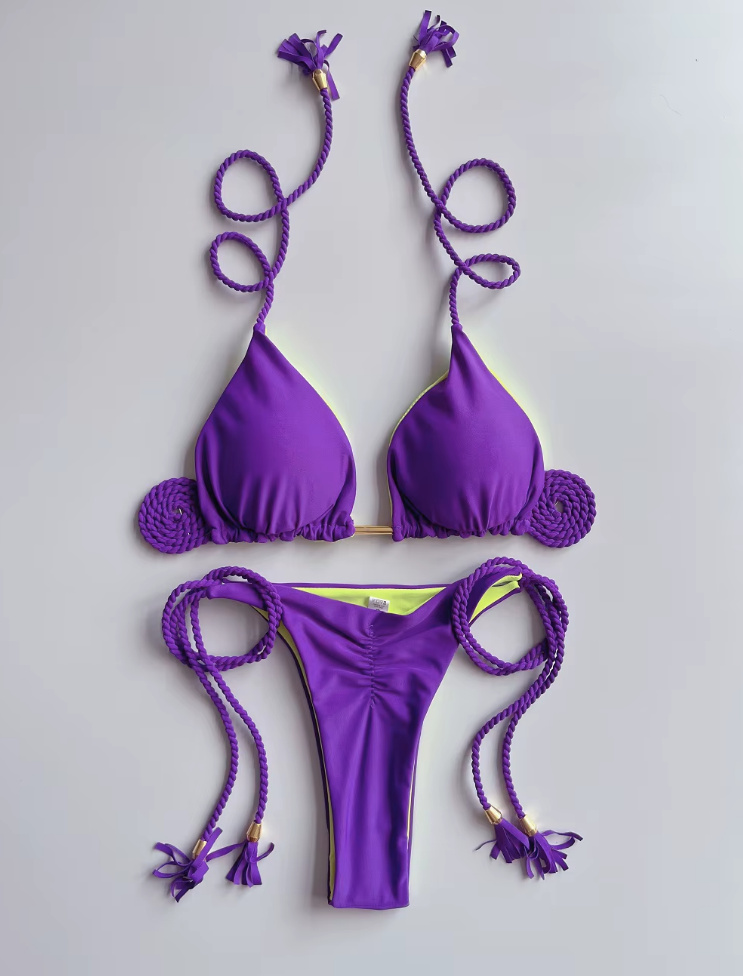 Halterneck Bikini 2025 Sophia zum Binden in Lila mit Hohe&nbsp;Taille