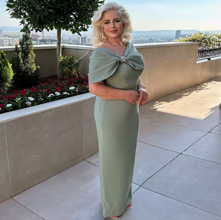 I Linie Brautmutterkleid 2025 Festlich in Mintgrün&nbsp;Schulterfrei