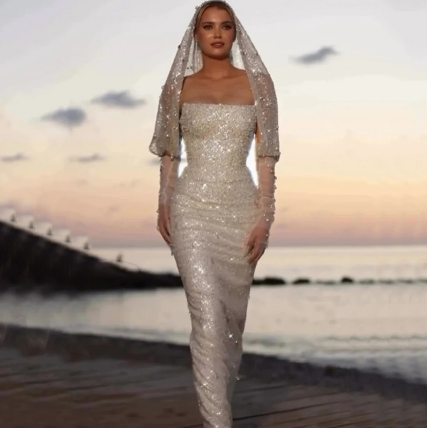 I Linie Langarm Glitzer Brautkleid&nbsp;Hildegard