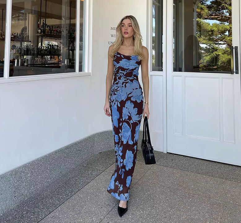 I Linie Spaghettiträger Sommerkleid 2025 mit&nbsp;Blumenmuster