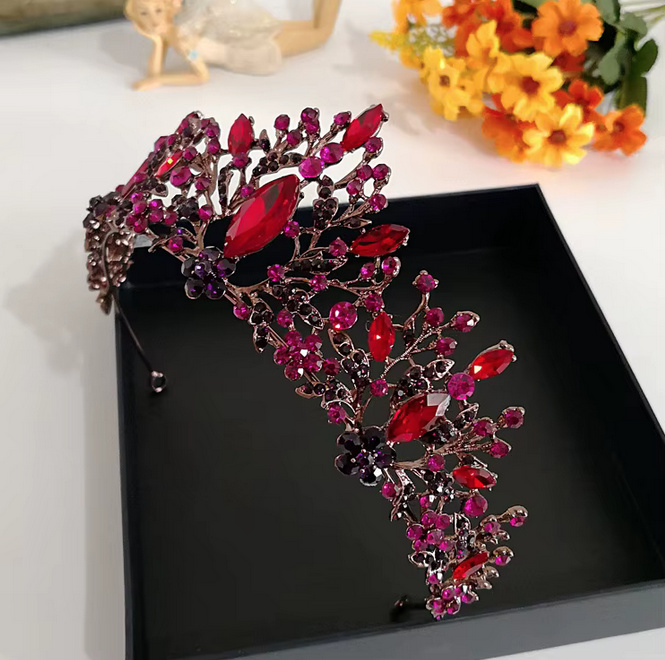 Klassische Barock Braut Krone Tiara Giovanna in Lila&nbsp;Rot