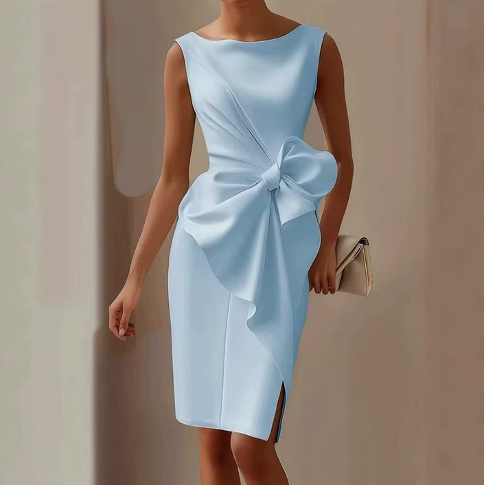 Knielanges Midi Kleid Ärmellos Elegant für Hochzeitsgäste in&nbsp;Hellblau