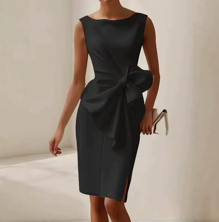 Knielanges Midi Kleid Ärmellos Elegant für Hochzeitsgäste in&nbsp;Schwarz