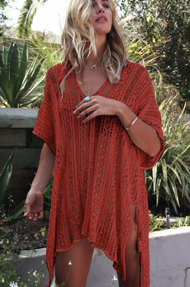 Kurzes Strick Strandkleid 2025 Cover Up Kleid Sunnhild&nbsp;Rot