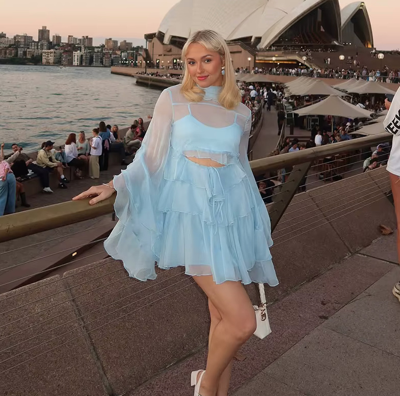 Langarm Chiffon Sommerkleid 2025 Cocktailkleid in Hellblau&nbsp;Kurz