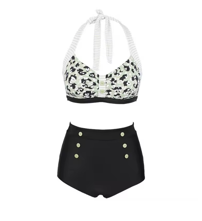 Pin Up Style Halterneck Bikini 2025 Sanoe Schwarz mit&nbsp;Muster