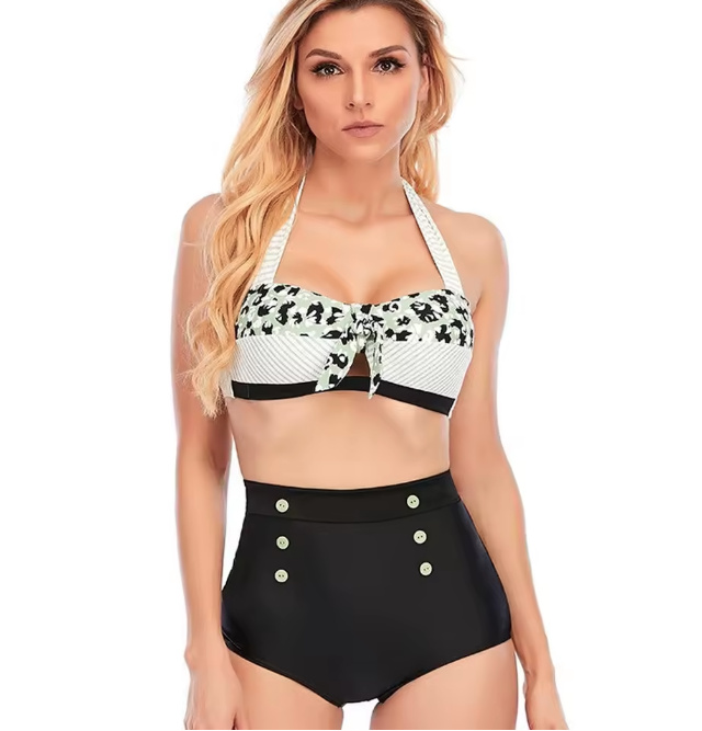 Pin Up Style Halterneck Bikini 2025 Simay Schwarz mit&nbsp;Muster