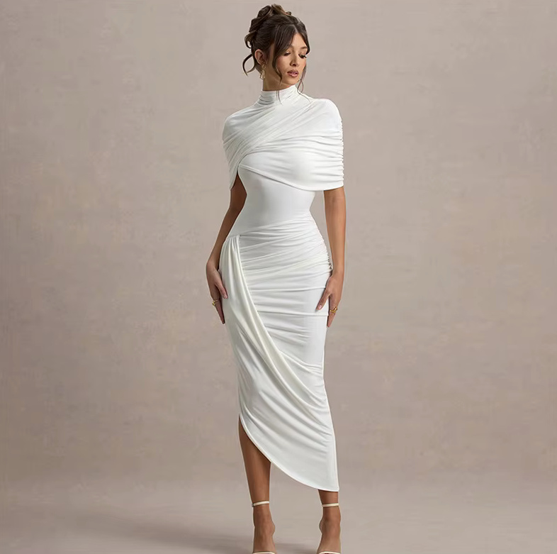 Rückenfreies Elegantes Bleistift Sommerkleid 2025 in Weiß&nbsp;Elegant