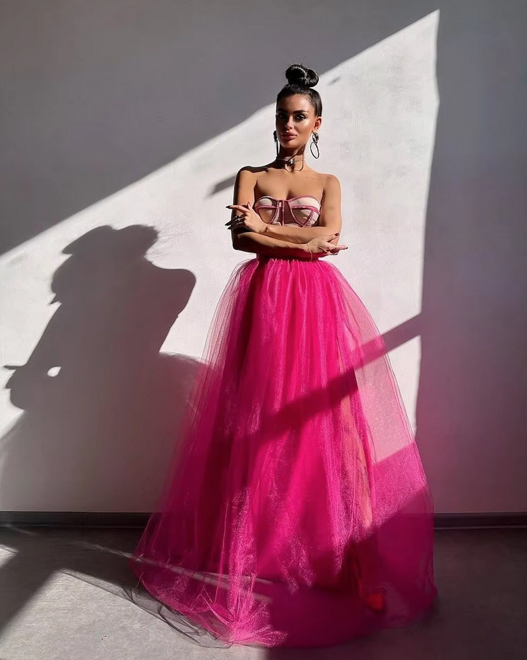 Schulterfreies Brautkleid Geena mit Lingerie Oberteil und Tüll&nbsp;Pink