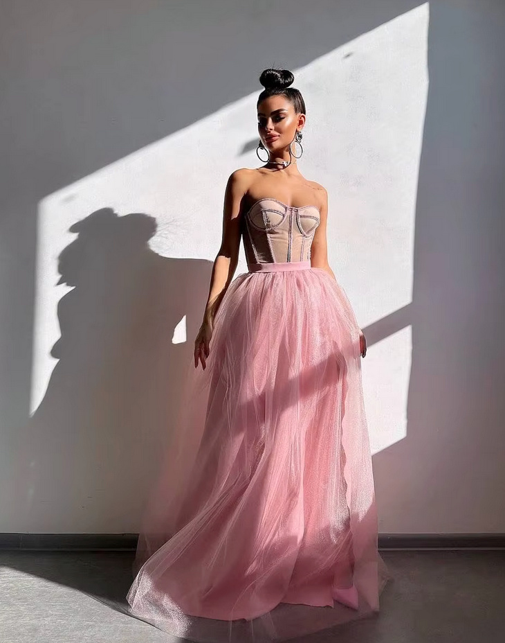 Schulterfreies Brautkleid Geena mit Lingerie Oberteil und Tüll&nbsp;Rosa