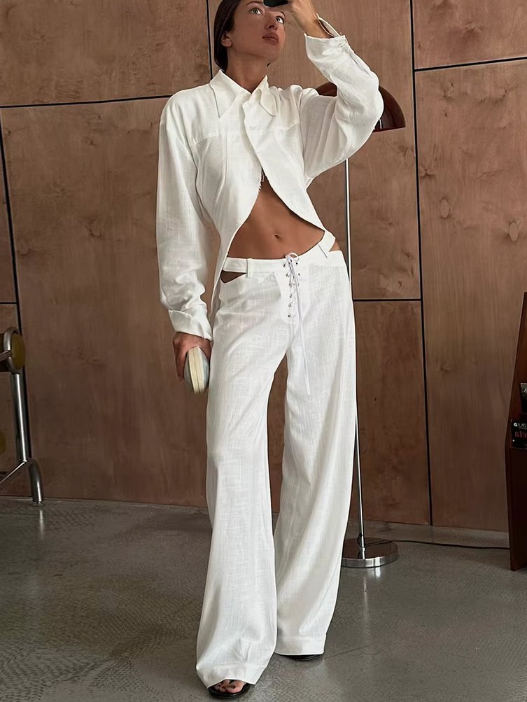 Sexy Leinen Braut-Outfit Standesamt Zweiteiler für die&nbsp;Braut