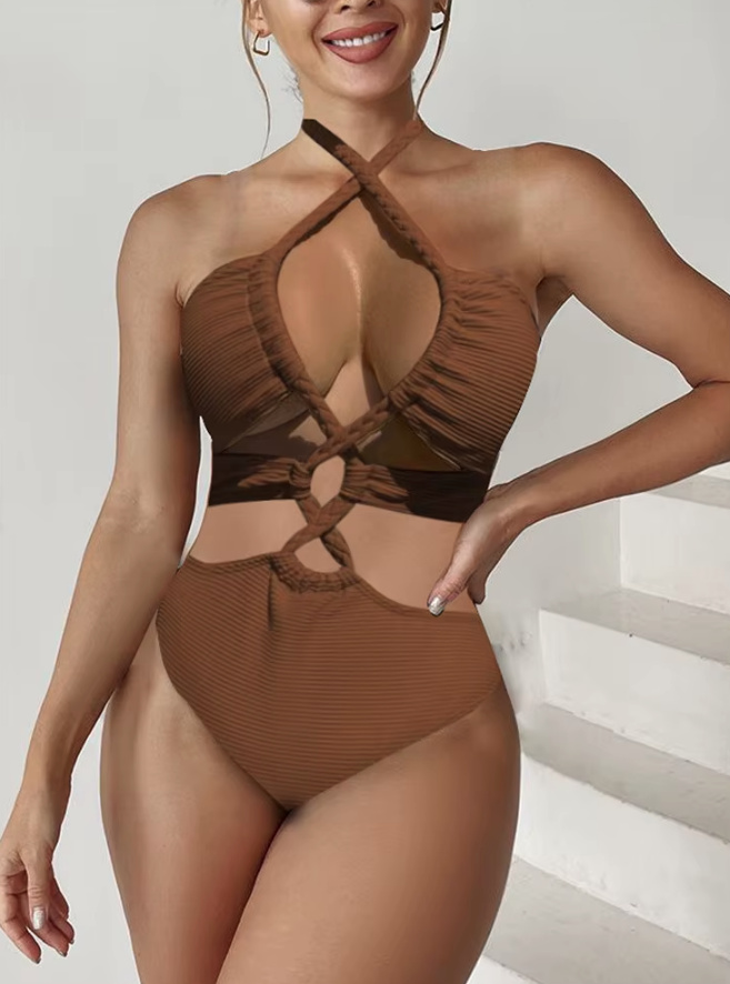Sexy Neckholder Cut Out Badeanzug 2025 in&nbsp;Braun