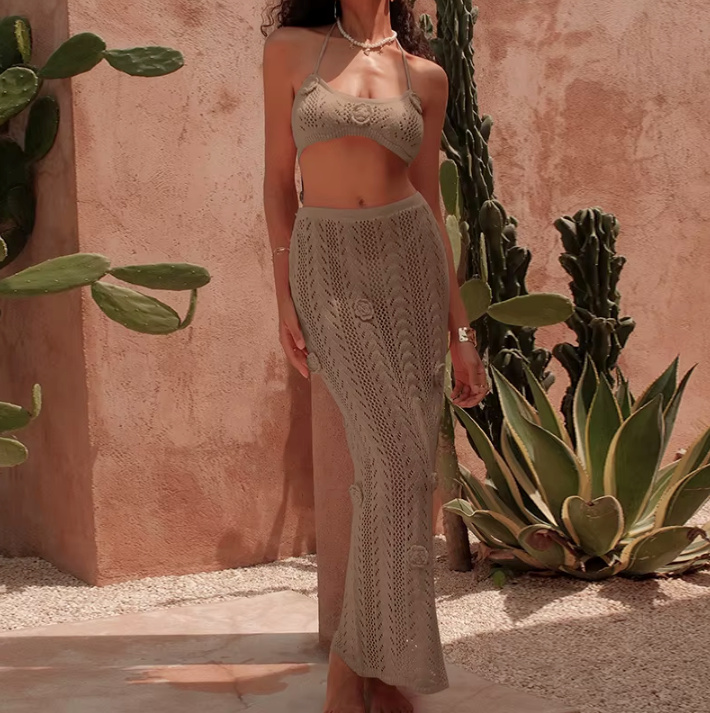 Sexy Strand Set Beach Outfit 2025 Gestrickt in&nbsp;Khaki