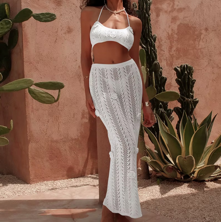 Sexy Strand Set Beach Outfit 2025 Gestrickt in&nbsp;Weiß