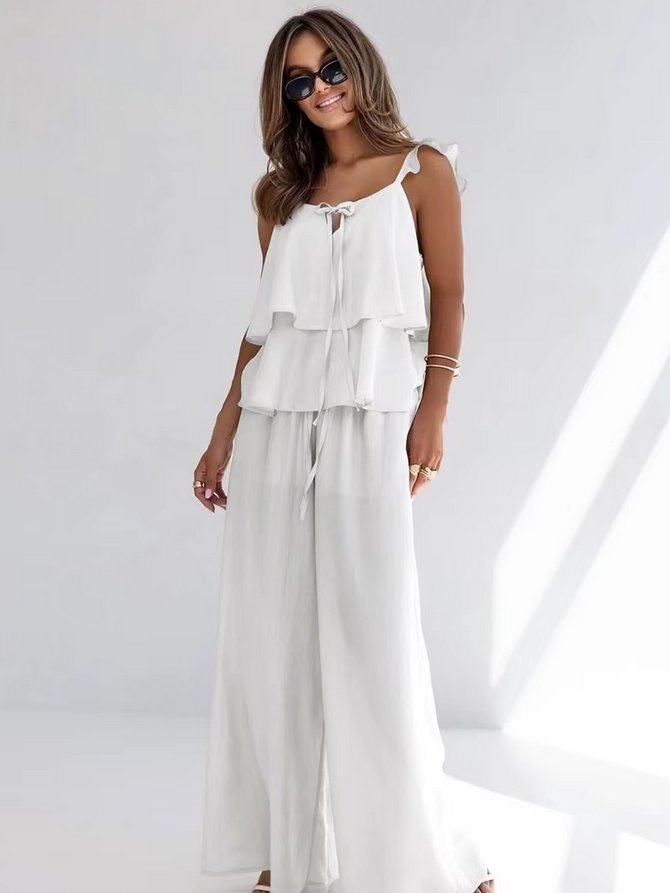 Spaghettiträger Chiffon Braut-Outfit Standesamt Zweiteiler in&nbsp;Weiß