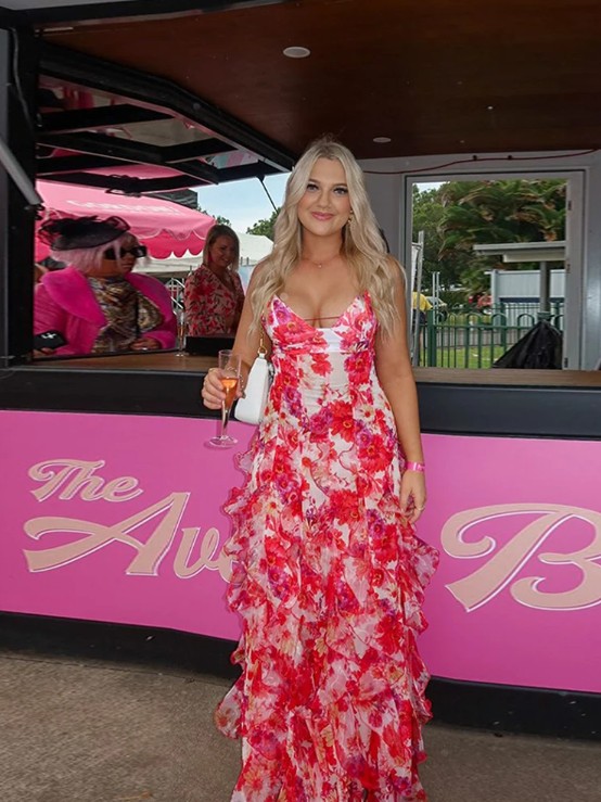 Spaghettiträger Chiffon Sommerkleid 2025 in Rot Weiß mit&nbsp;Blumen